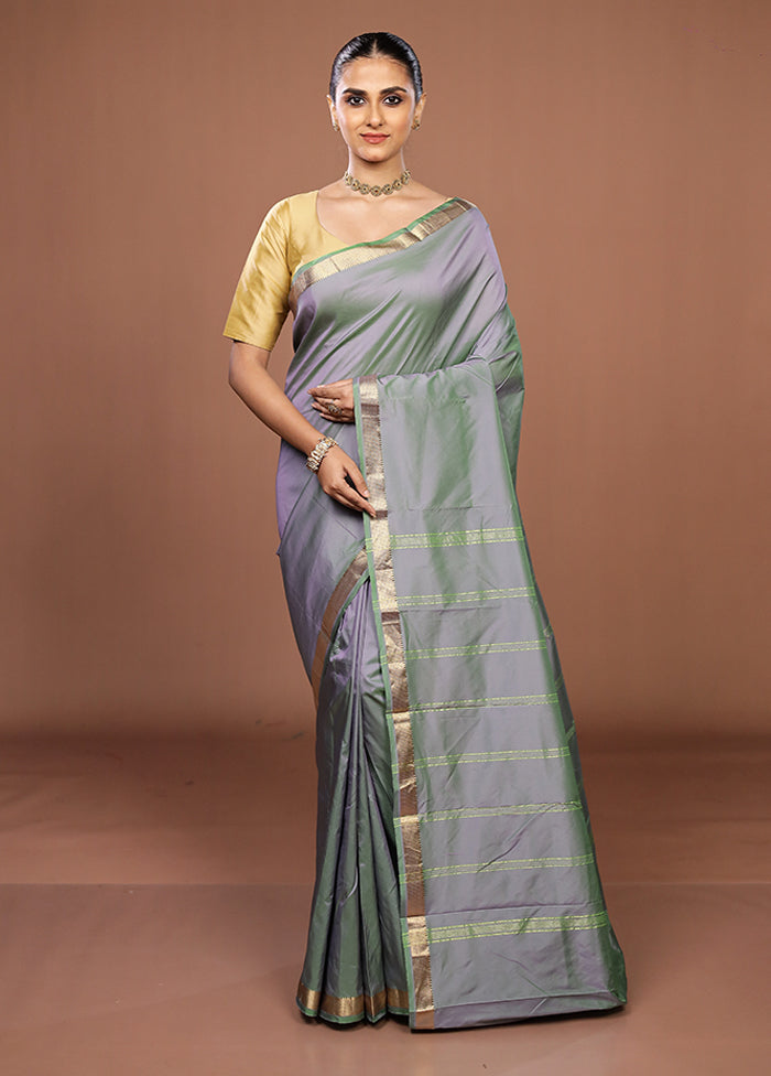 Grey Kanjivaram Silk Saree With Blouse Piece