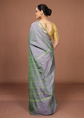 Grey Kanjivaram Silk Saree With Blouse Piece