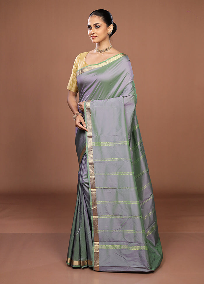 Grey Kanjivaram Silk Saree With Blouse Piece