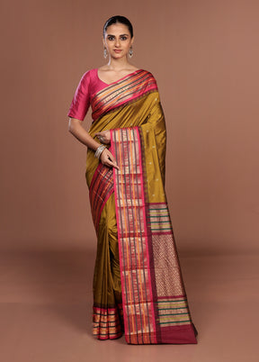 Green Kanjivaram Silk Saree With Blouse Piece
