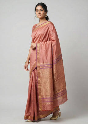 Peach Kanjivaram Silk Saree With Blouse Piece