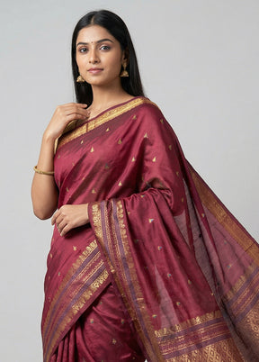 Purple Kanjivaram Silk Saree With Blouse Piece