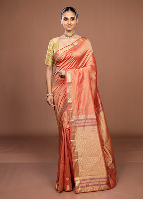 Peach Kanjivaram Silk Saree With Blouse Piece
