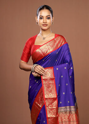Blue Kanjivaram Silk Saree With Blouse Piece