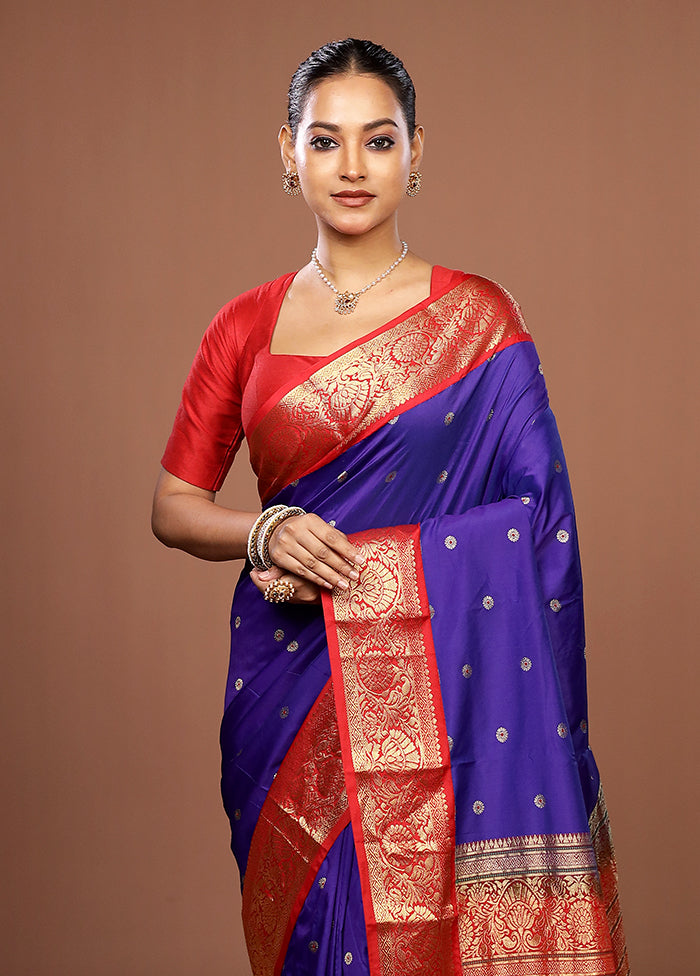 Blue Kanjivaram Silk Saree With Blouse Piece