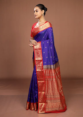 Blue Kanjivaram Silk Saree With Blouse Piece