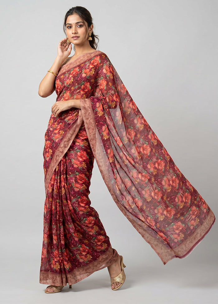 Pink Printed Silk Saree Without Blouse Piece