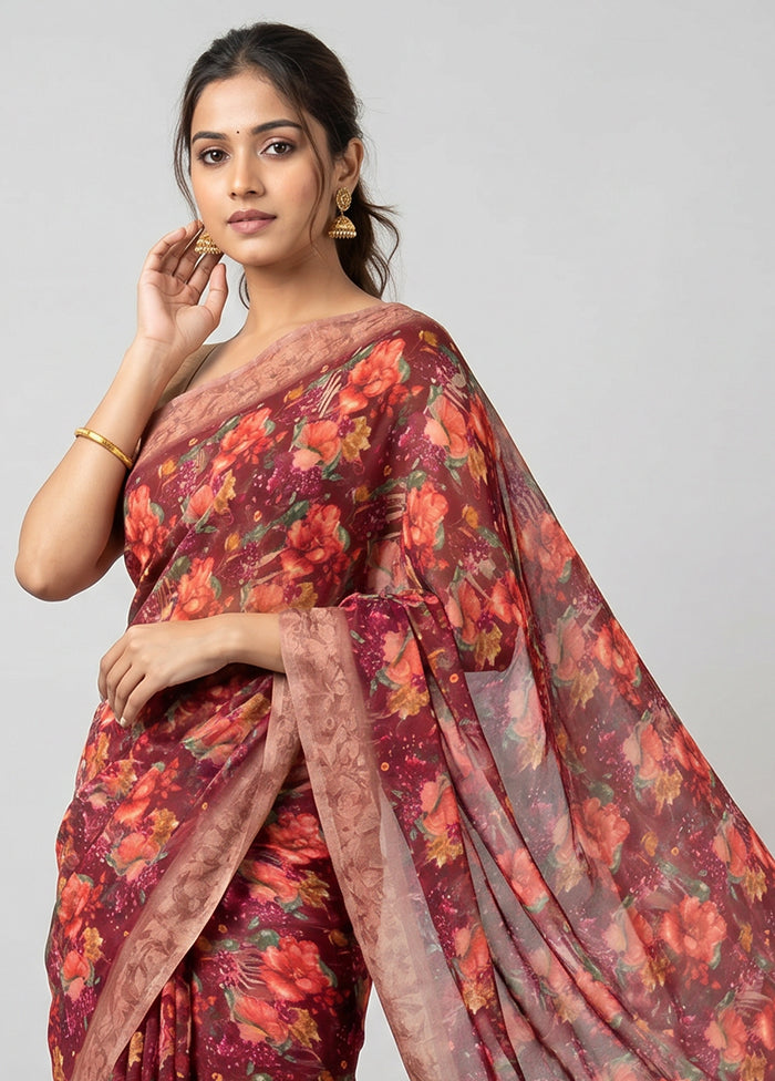 Pink Printed Silk Saree Without Blouse Piece