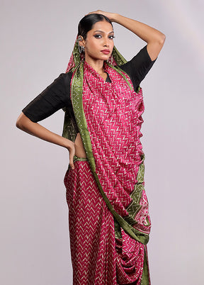 Pink Printed Silk Saree With Blouse Piece