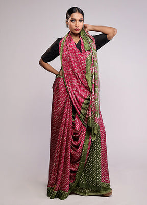 Pink Printed Silk Saree With Blouse Piece