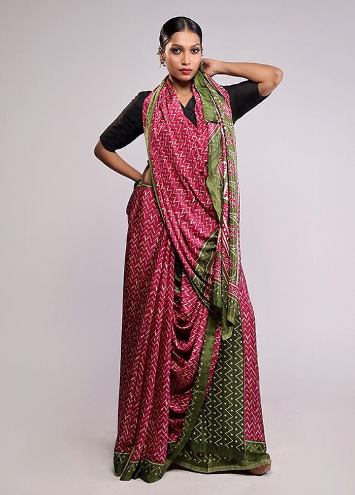 Pink Printed Silk Saree With Blouse Piece