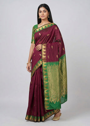 Maroon Kanjivaram Silk Saree With Blouse Piece