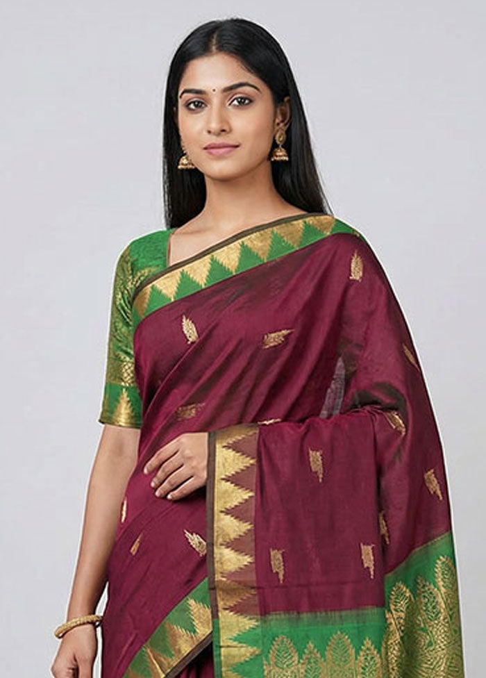 Maroon Kanjivaram Silk Saree With Blouse Piece
