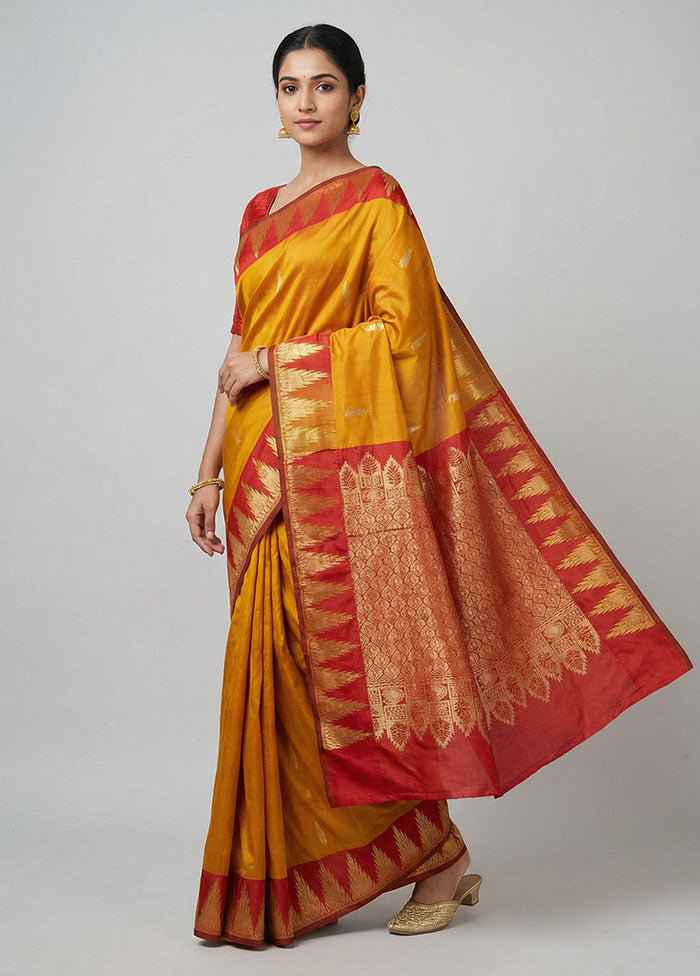 Yellow Kanjivaram Silk Saree With Blouse Piece