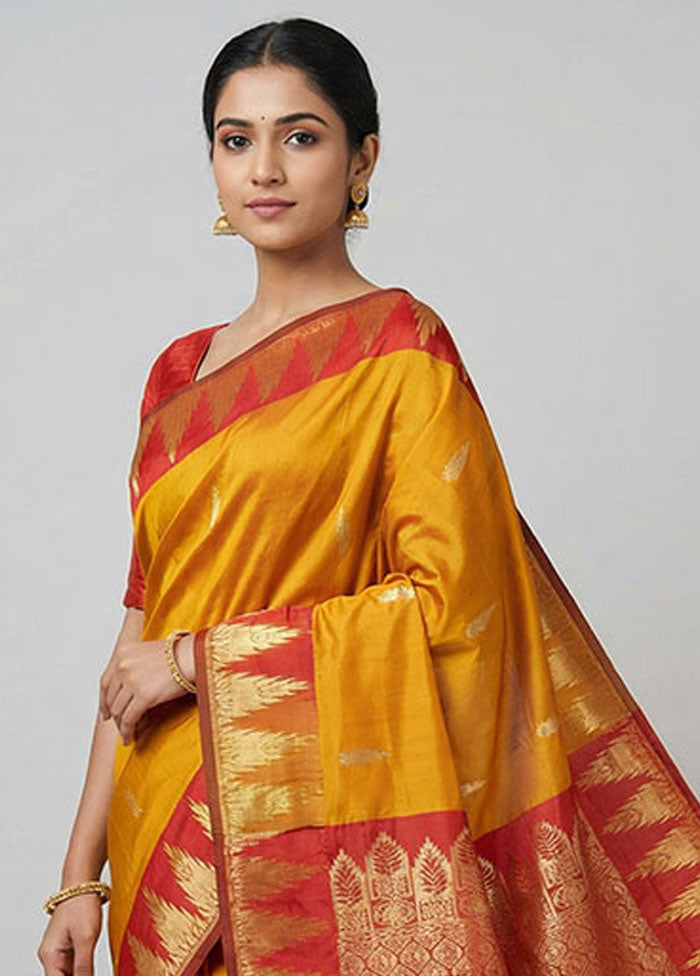 Yellow Kanjivaram Silk Saree With Blouse Piece