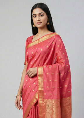 Pink Kanjivaram Silk Saree With Blouse Piece
