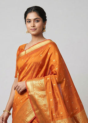 Rust Kanjivaram Silk Saree With Blouse Piece