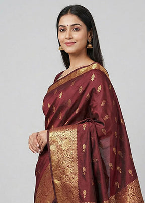 Maroon Kanjivaram Silk Saree With Blouse Piece
