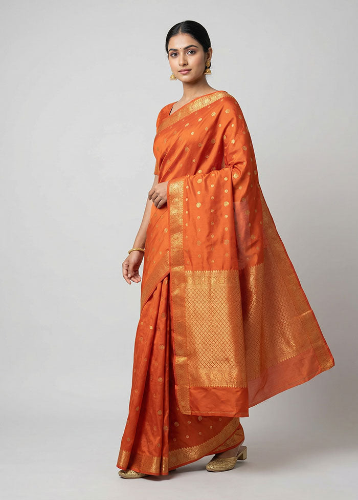 Orange Kanjivaram Silk Saree With Blouse Piece