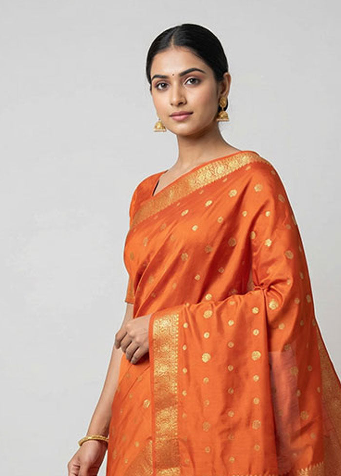 Orange Kanjivaram Silk Saree With Blouse Piece
