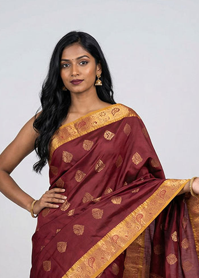 Maroon Kanjivaram Silk Saree With Blouse Piece