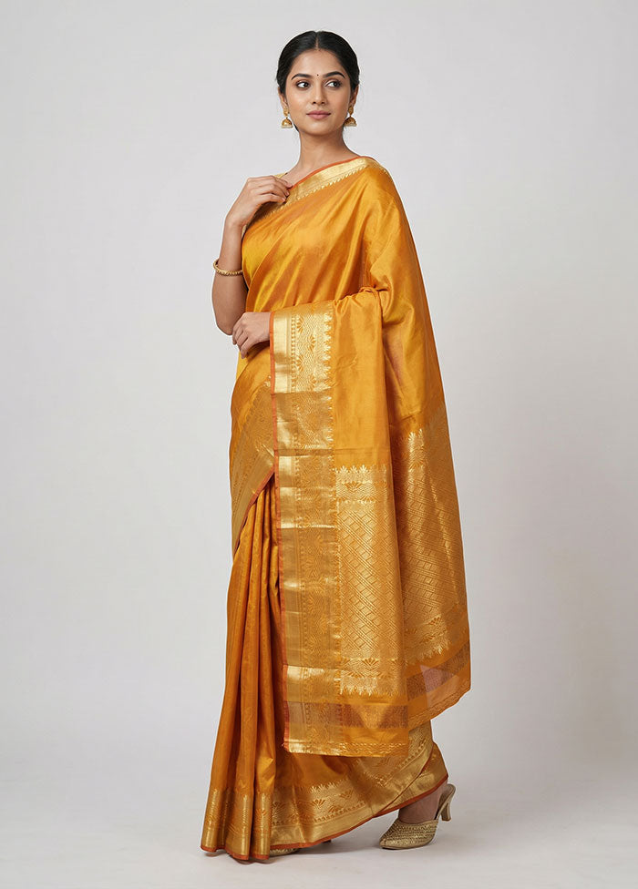 Yellow Kanjivaram Silk Saree With Blouse Piece