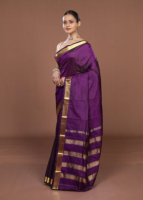 Purple Kanjivaram Silk Saree With Blouse Piece