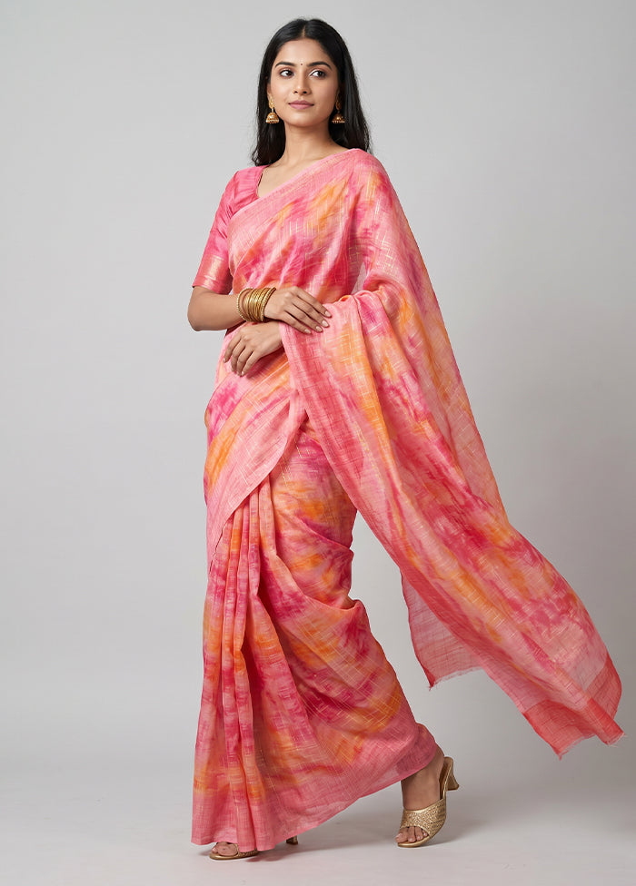 Pink Chiffon Silk Saree With Blouse Piece