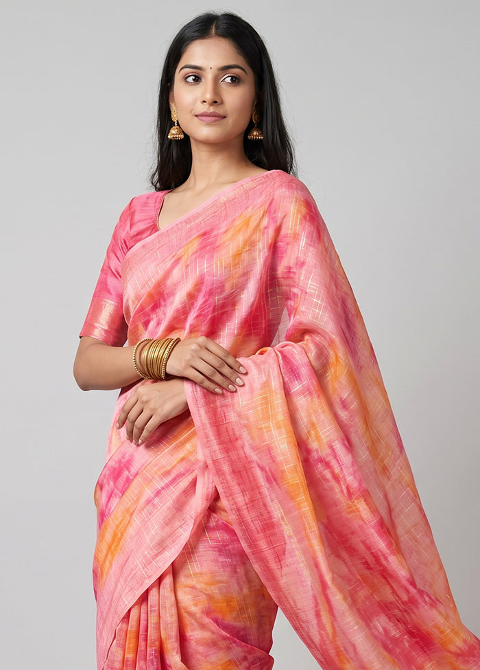 Pink Chiffon Silk Saree With Blouse Piece