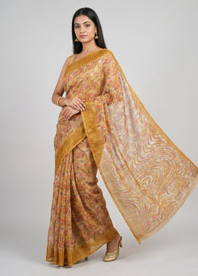 Cream Chiffon Silk Saree With Blouse Piece