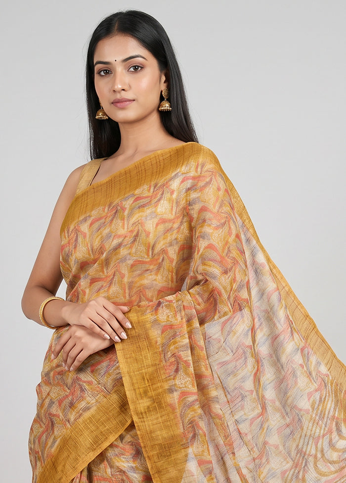 Cream Chiffon Silk Saree With Blouse Piece