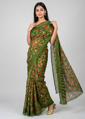 Green Chiffon Silk Saree With Blouse Piece