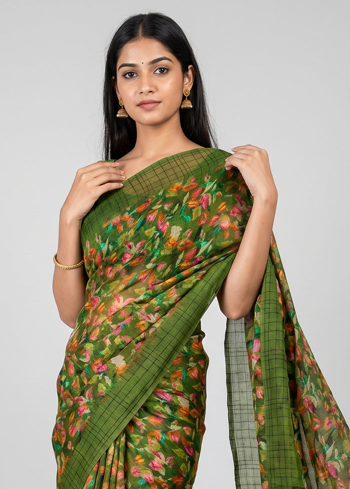 Green Chiffon Silk Saree With Blouse Piece