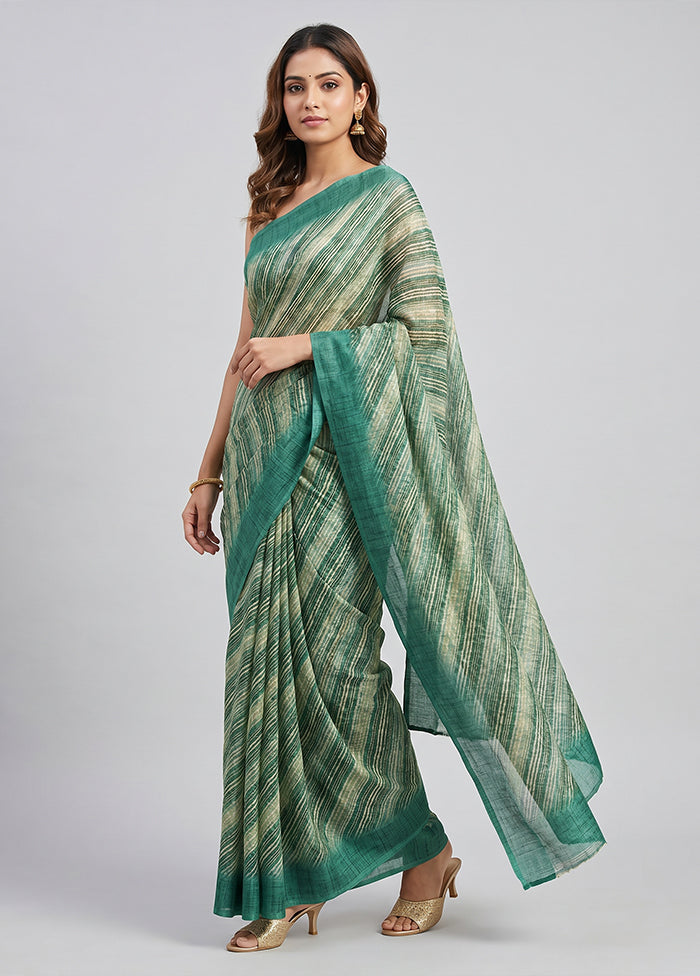 Green Chiffon Silk Saree With Blouse Piece