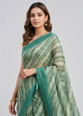 Green Chiffon Silk Saree With Blouse Piece