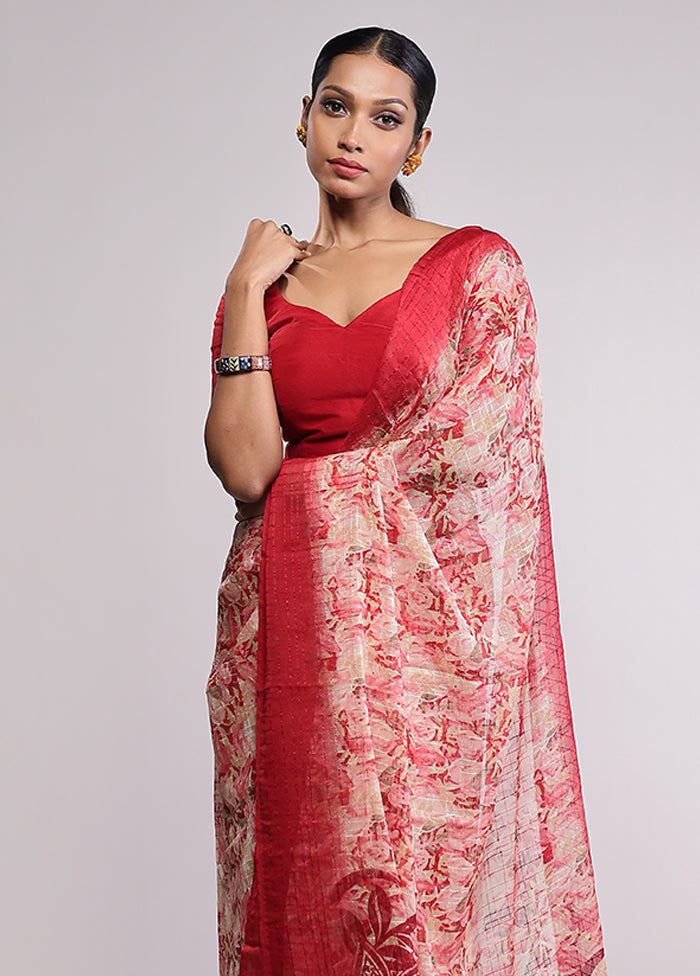 Red Chiffon Silk Saree With Blouse Piece