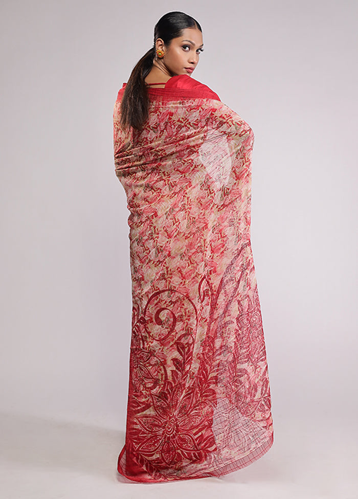 Red Chiffon Silk Saree With Blouse Piece