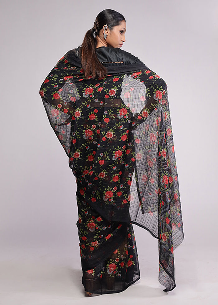 Black Chiffon Silk Saree With Blouse Piece