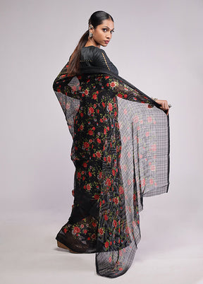 Black Chiffon Silk Saree With Blouse Piece