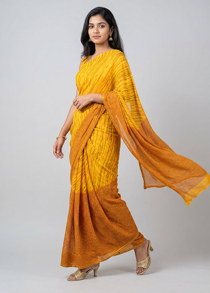 Yellow Chiffon Silk Saree With Blouse Piece