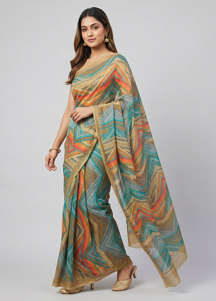 Green Chiffon Silk Saree With Blouse Piece