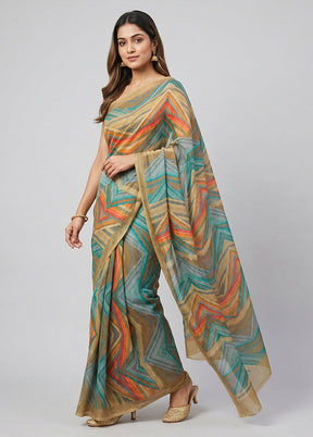 Green Chiffon Silk Saree With Blouse Piece