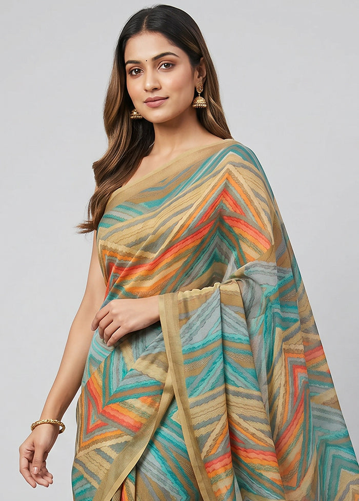 Green Chiffon Silk Saree With Blouse Piece