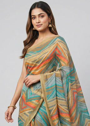 Green Chiffon Silk Saree With Blouse Piece