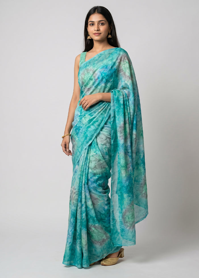 Green Chiffon Silk Saree With Blouse Piece