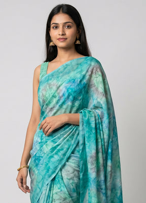 Green Chiffon Silk Saree With Blouse Piece