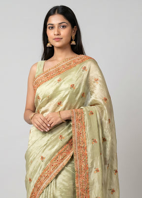 Cream Crushed Tissue Saree With Blouse Piece