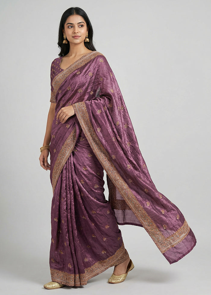 Purple Georgette Saree With Blouse Piece