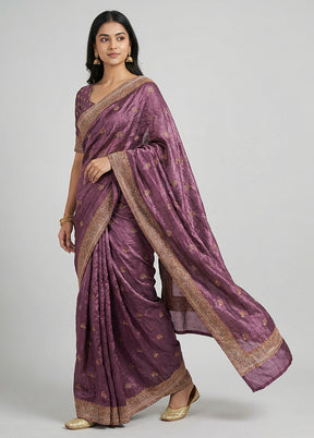 Purple Georgette Saree With Blouse Piece