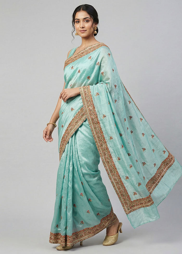 Green Tissue Silk Saree With Blouse Piece